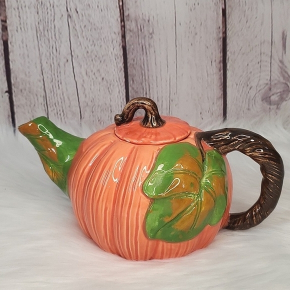 Vintage 90s Ceramic Pumpkin Harvest Halloween Fall Witchy Teapot 9" 1992 Signed - Picture 4 of 13